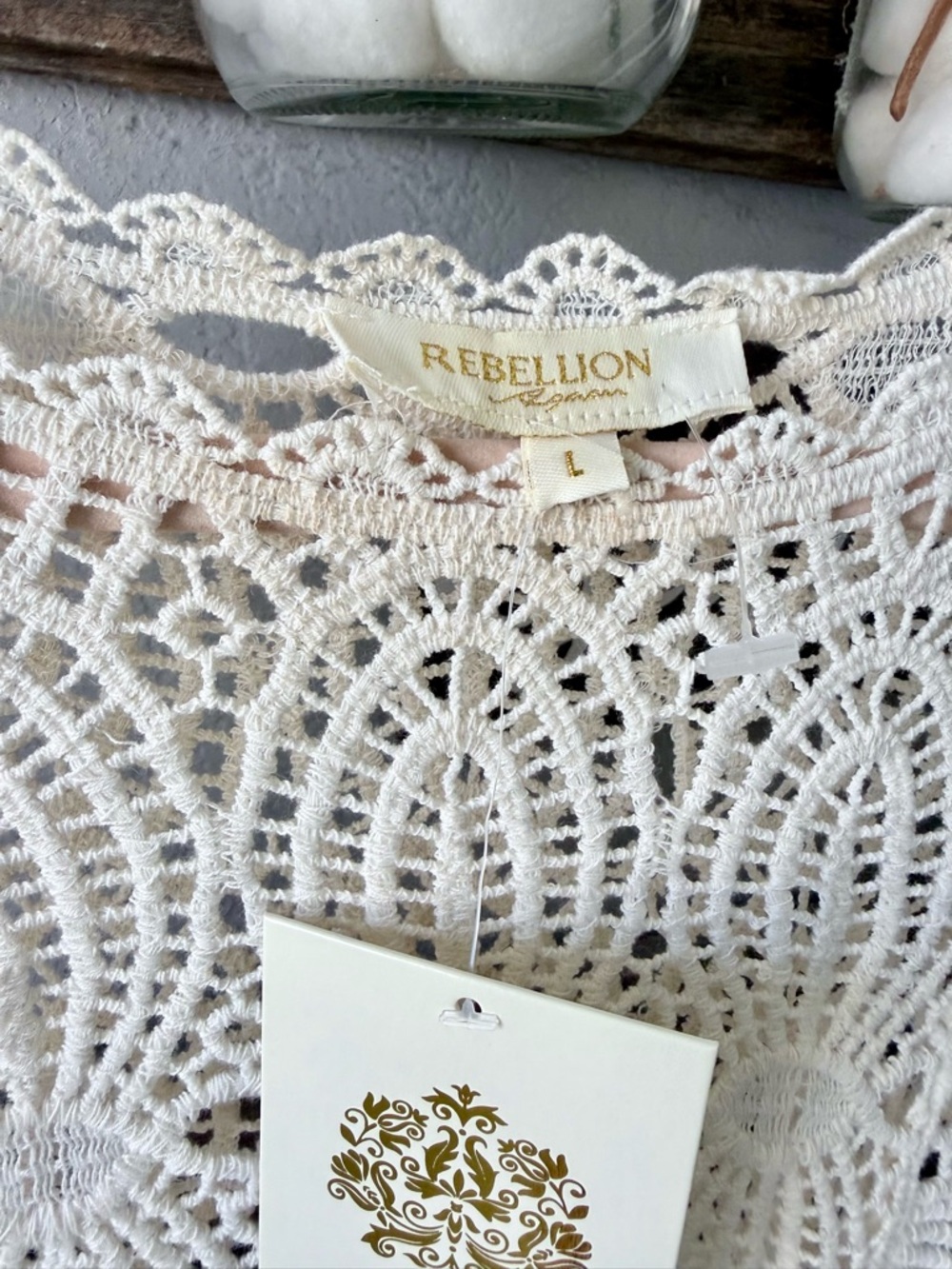 Rebellion Cream Crochet Openwork Top with Lace Detail - Picture 2 of 6